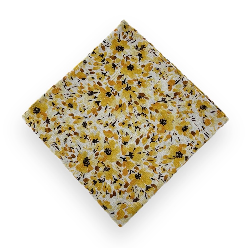 White & Marigold Watercolor Style Floral Pocket Square Handkerchief